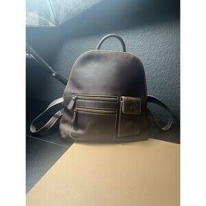 Gianni Bernini Leather Mini Backpack Womens Brown Outer Pockets Minimalist